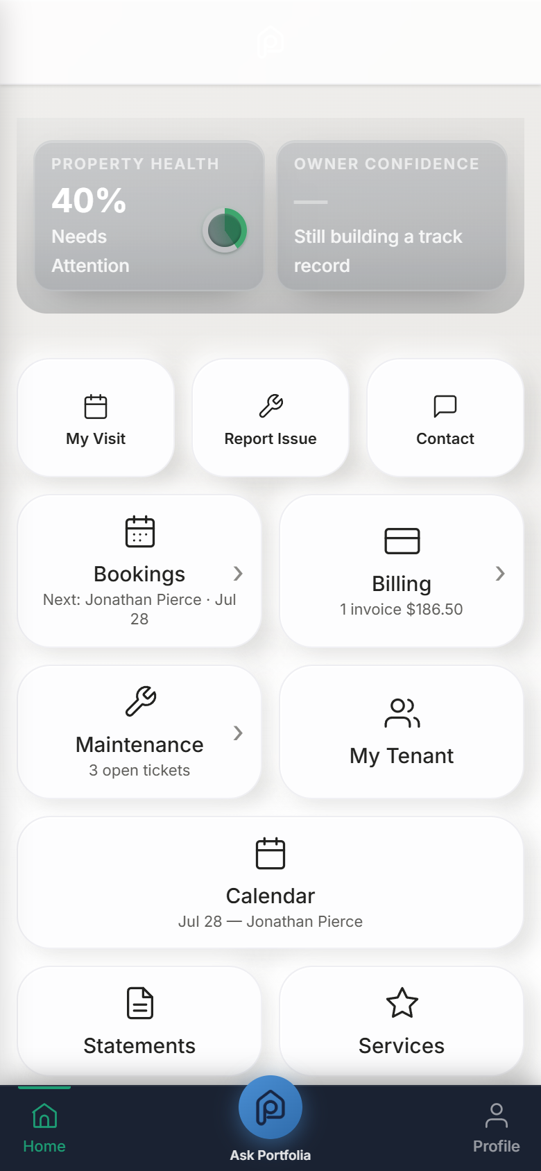 Portfolia owner dashboard on mobile